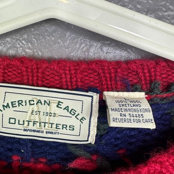 VTG American Eagle Shetland Wool Sweater Chunky Cabincore Gorp Snowflake Large - Picture 3 of 5